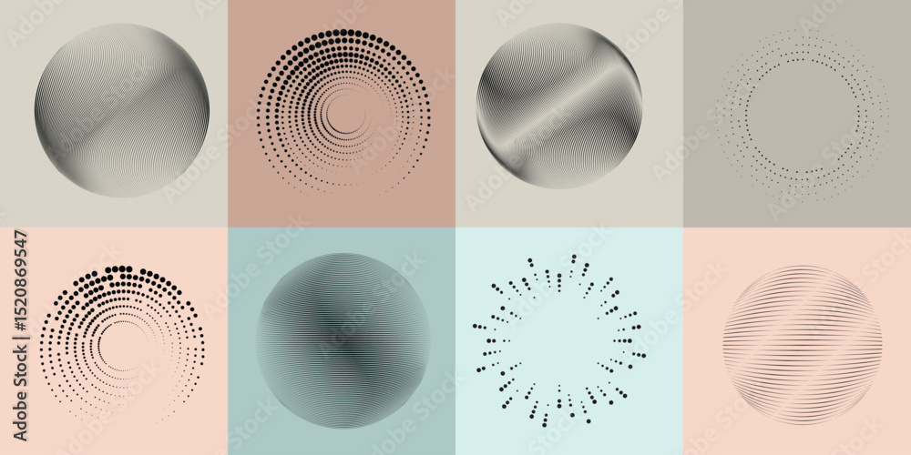 Aufkleber lines and dots in circle form .rotate rounded shape vector illustration .rotating dots form a circle