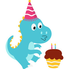 Cute Birthday Dinosaur Illustration
