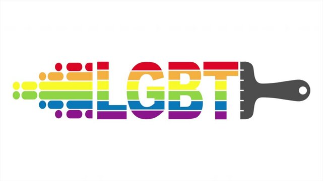 The brush leaves an LGBT inscription in rainbow hues. Rainbow stripe as a symbol of association of interests