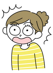 びっくりしている女性のシンプルな手描きのイラスト