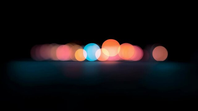 Dreamy bokeh of city lights at night. Abstract motion background for digital displays or music events, evoking soft nostalgia. - Powered by Adobe