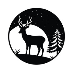 Deer Grazing At Dusk Vector Silhouette