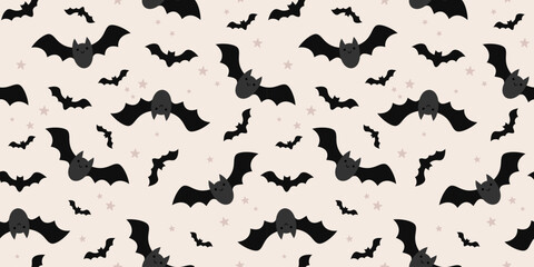 Halloween seamless pattern. Cute Halloween bat hand drawn vector pattern in flat style
