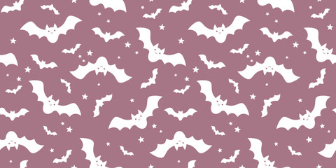 Halloween seamless pattern. Cute Halloween bat hand drawn vector pattern in flat style