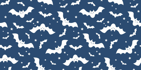 Halloween seamless pattern. Cute Halloween bat hand drawn vector pattern in flat style