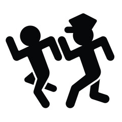 Sheriff man catching human solid icon, law enforcement concept. Vector graphics. Policeman running to catch bandit sign on white background, style mobile or design.