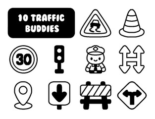 Traffic Buddies. Roads and Highways Icon collection. Perfect for logos, stats and infographics. Edit the thickness of the line in any vector capable app.
