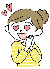 目がハートの女性のシンプルな手描きのイラスト