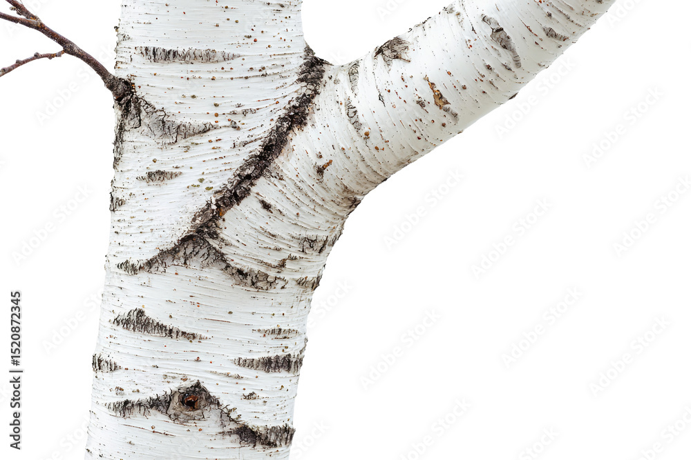 Poster close-up of a birch tree trunk, showing its textured, white bark with black markings background remo