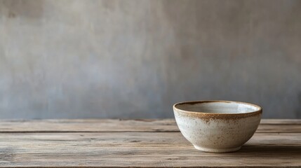 Simple ceramic bowl on wooden table with plain neutral background natural rustic decor theme