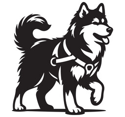 Obraz premium SEO Optimized Highly Detailed Stylized Black and White Vector Illustration of a Husky Dog Walking in a Harness Graphic Art Design Image