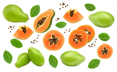 papaya fruits isolated on white background. exotic fruit. clipping path