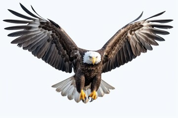 Obraz premium Majestic eagle soaring with outstretched wings against a clear backdrop