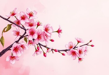 Delicate watercolor cherry blossoms on aged pink paper, abstract vintage feel, aged, watercolor