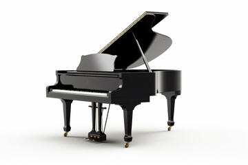 Elegant black grand piano showcased in a well-lit room with a sleek design