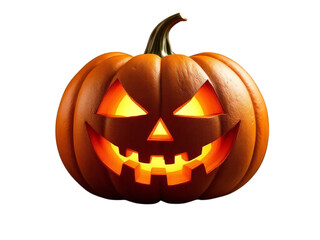 Illuminated jack o lantern with a carved face on a black background for halloween decoration ideas