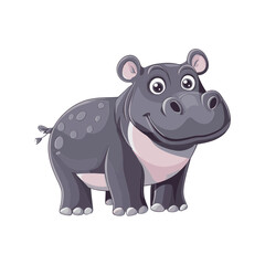 Cute Hippo Cartoon: A cheerful cartoon hippopotamus with friendly eyes and a happy expression.  Perfect for children's books, cards, and educational materials.