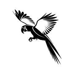Soaring Parrot Silhouette: A sleek, monochrome silhouette of a parrot in mid-flight, captured in bold graphic strokes, evokes a sense of freedom, grace, and exotic beauty.