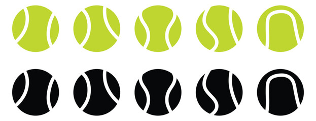 Tennis Ball Icon Collection – Vector Set of Green, Yellow and Black Balls for Sport and Game Design.