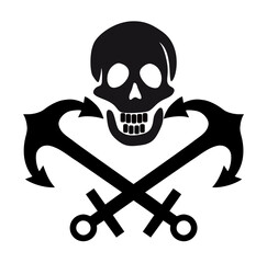 silhouette of a crossed anchor with a skull in the middle. pirate vector illustration with transparent background