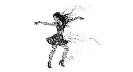 Fototapeta premium Geometric Dancing Woman Abstract Line Art