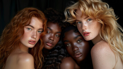 Diverse women together in beauty portrait with natural look