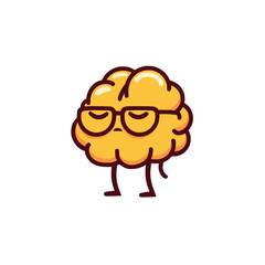 Sleepy Brain Cartoon Character with Glasses, Cute yellow brain cartoon character wearing glasses and looking tired or sleepy, symbolizing exhaustion, focus, or mental fatigue.

