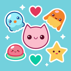 Fototapeta premium Cute kawaii stickers 