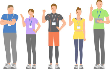 ジムの若い元気な男女スタッフセット：笑顔のポーズバリエーション01