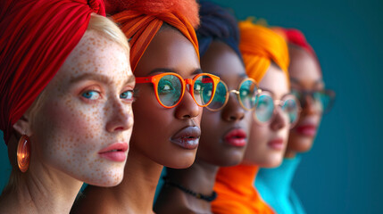 Group of diverse women posing in natural light close-up