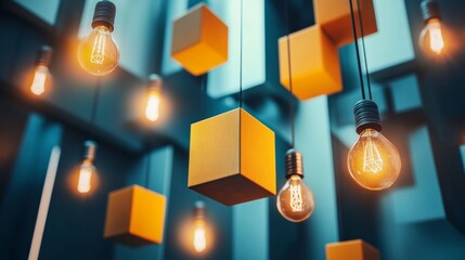 Ceiling lights in geometric cube patterns editorial modern design architecture concept interior lighting mood image