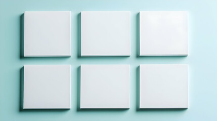 Six White Square Boxes On Light Blue Background