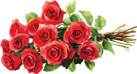 Watercolor Style Bouquet of Red Roses on White Background Romantic Floral Arrangement Vector Illustration for Valentine s Day Wedding or Anniversary Celebration