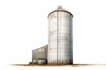 Obraz premium Old silos stand in a rural landscape against a clear sky showing signs of weathering and age