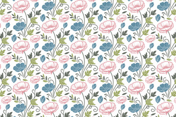 seamless floral fashion trendy textile.print one line modern sketch texture.hand drawn pillow cover table top design.wrapping paper stylish pattern minimalism.nature fabric flower repeat

