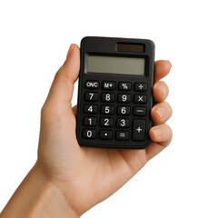 Hand Holding Black Solar-Powered Calculator&mdash;Mathematical and Financial Calculation Tool for Office and Business Use