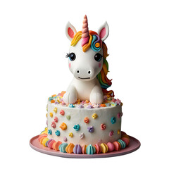 Rainbow Unicorn Cake on transparent background Adorable unicorn