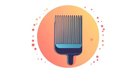 Illustration of a blue afro pick comb against an orange gradient circle background with dots