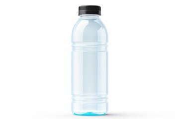 Clear plastic water bottle filled with fresh water against a plain background