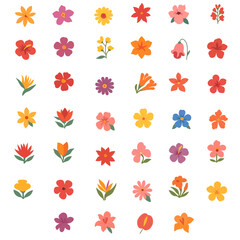 Tropical Flat Flower Icons Set – Colorful Summer Designs
