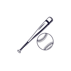 Single Baseball Bat and Ball Icon in Flat Vector Style.eps