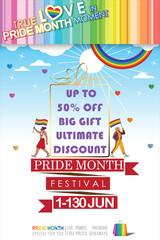 Pride Month sale! Celebrate love & diversity with our Ultimate Grand Sale banner Template and colorful LGBT rainbow design. The copy space banner background for vector and illustration.