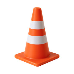 Traffic cone with bright orange color and white stripes, used for safety and direction