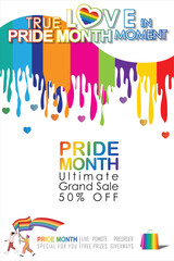 Pride Month sale! Celebrate love & diversity with our Ultimate Grand Sale banner Template and colorful LGBT rainbow design. The copy space banner background for vector and illustration.