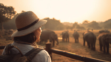 Wildlife Elephant Adventure: Serene Safari Sunset in a Nature Sanctuary for Eco-Tourism Exploration