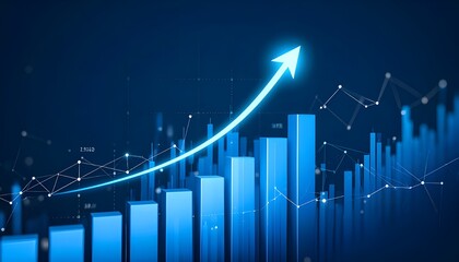 Blue growth graph business chart data diagram on success financial presentation backg