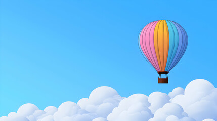 Naklejka premium Colorful Pixel Art Hot Air Balloon Against Blue Sky And Clouds