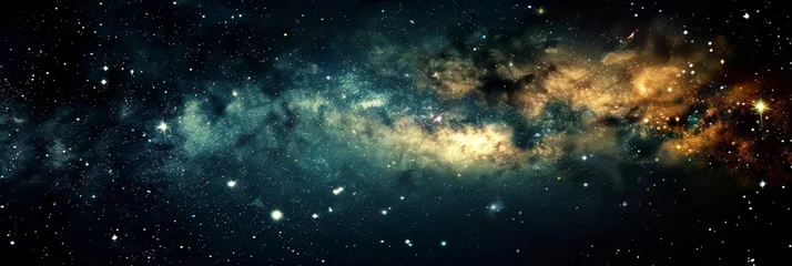 Fotobehang Heelal An incredibly dynamic rocket skillfully traverses a vibrant and colorful space teeming with planets and shining stars  © neirfy