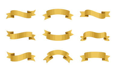 Elegant Golden Ribbons A Collection of Eight Versatile Design Elements