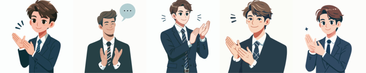 Half-body vector of a young businessman giving applause as a sign of appreciation